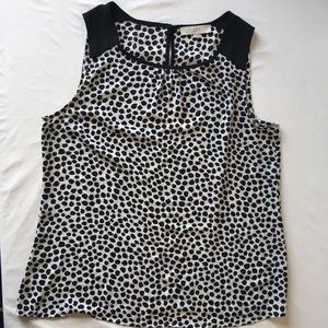 LOFT sleeveless black and white polka dot top